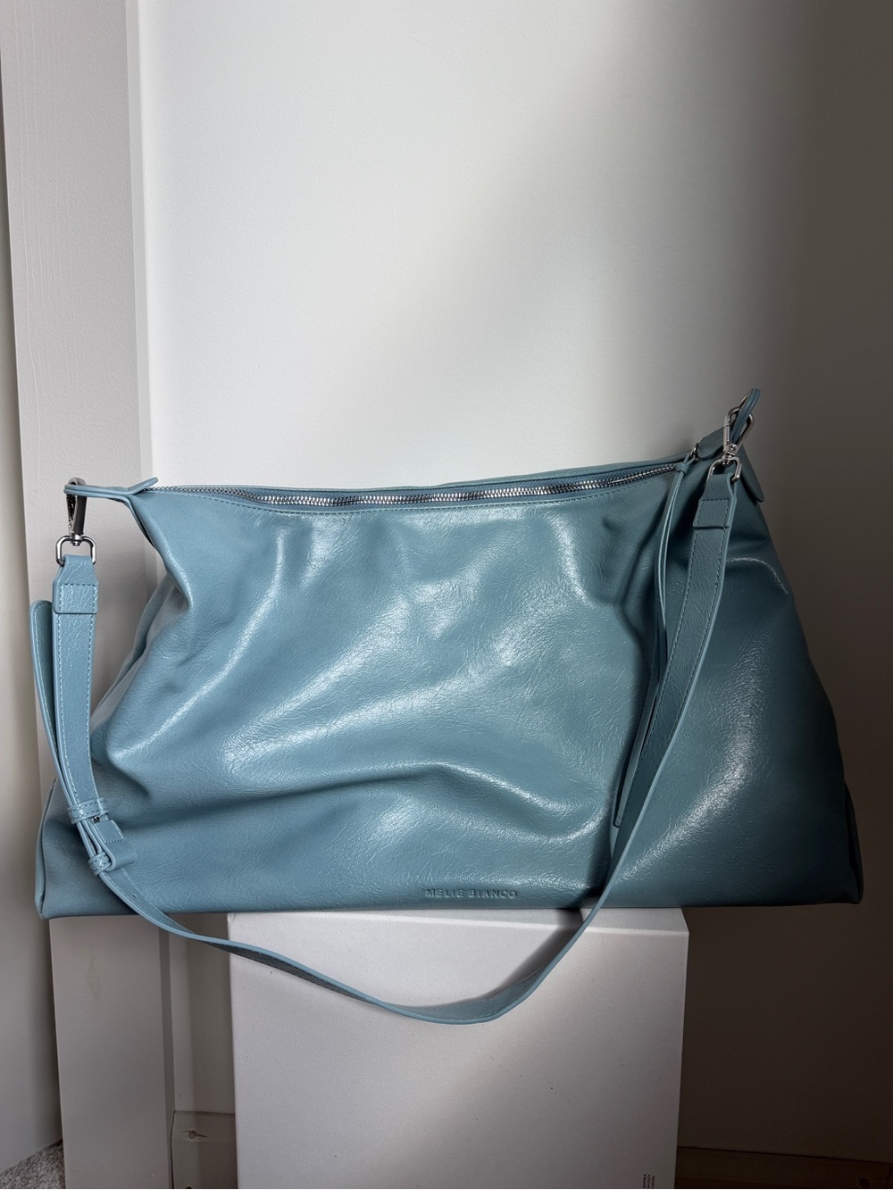 Melie Bianco Slate Blue Leather Shoulder Bag